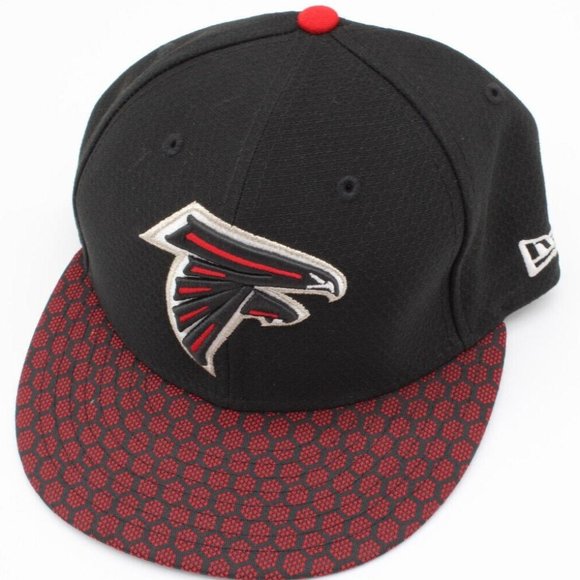 New Era NFL Atlanta Falcons Cap 59FIFTY Fitted Hat 7 Black Red Pattern Bill - Picture 1 of 6